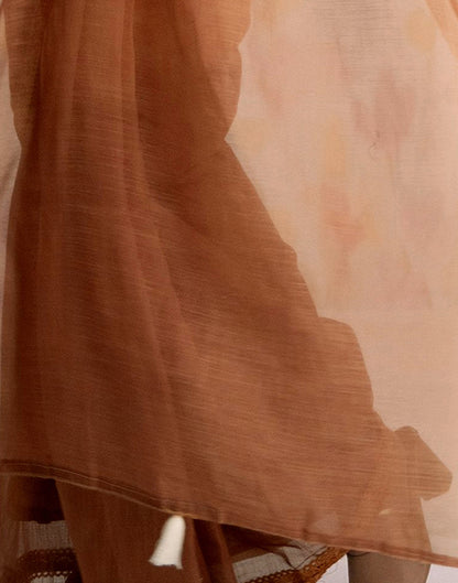 Ready To Wear Brown Linen Ombre Lace Saree With Pocket