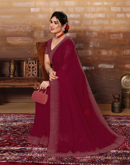 Maroon Plain Georgette Saree