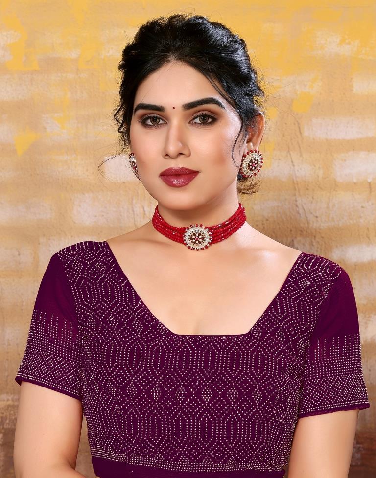 Wine Plain Georgette Saree