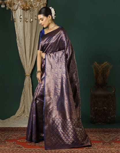 Navy Blue Silk Woven Banarasi Saree