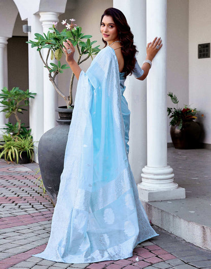 Light Blue Chanderi Woven Saree