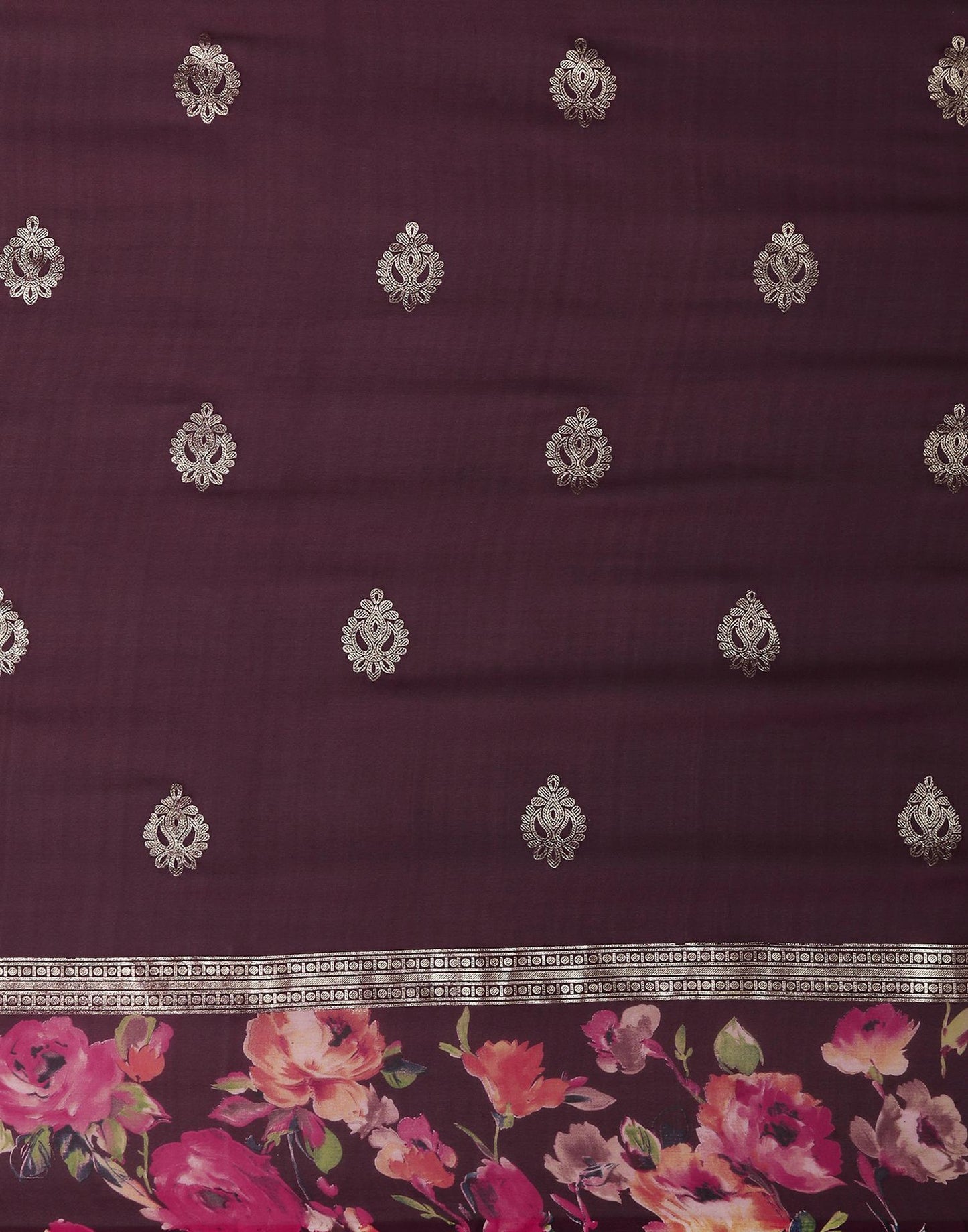 Wine Georgette Floral Printed Saree
