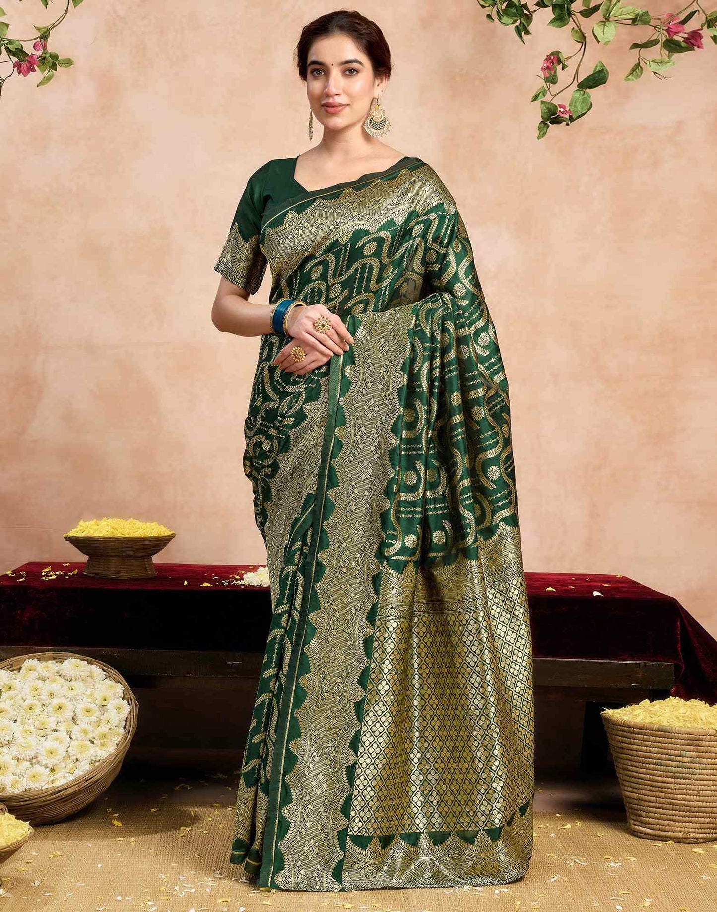 Dark Green Silk Woven Banarasi Saree