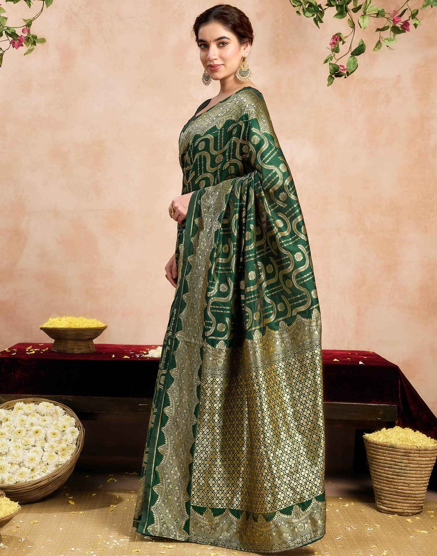 Dark Green Silk Woven Banarasi Saree
