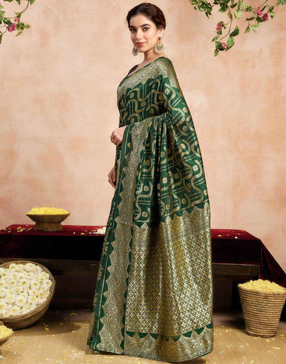 Dark Green Silk Woven Banarasi Saree