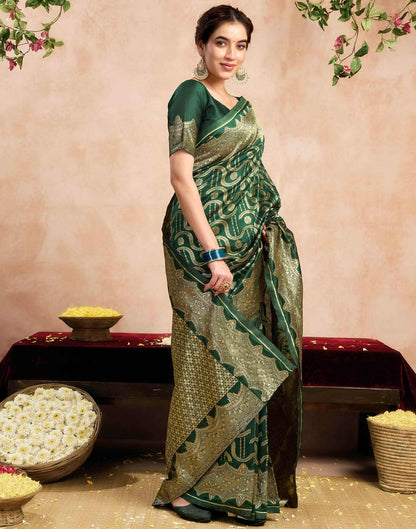 Dark Green Silk Woven Banarasi Saree
