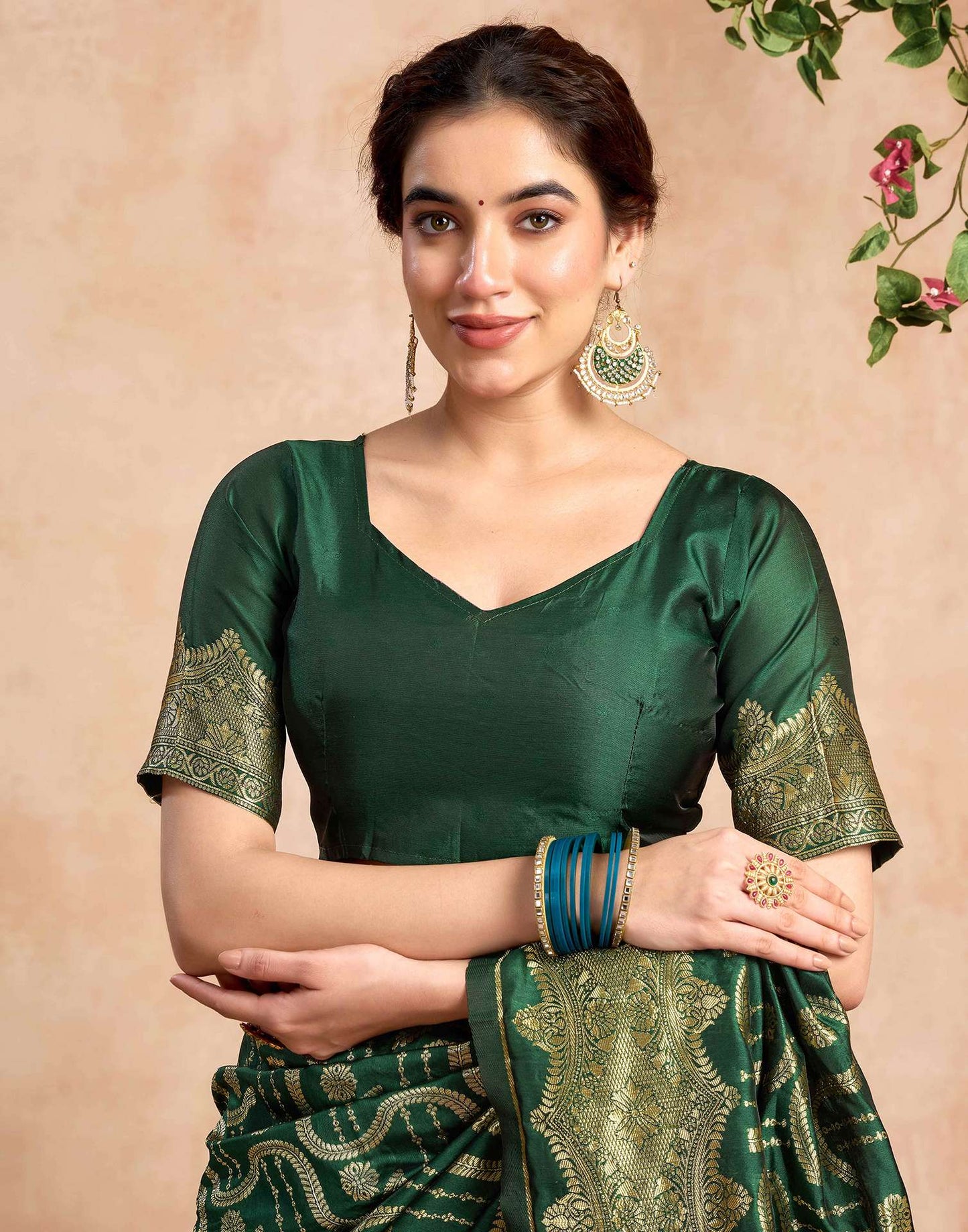 Dark Green Silk Woven Banarasi Saree