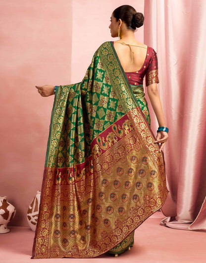 Dark Green Silk Woven Banarasi Saree