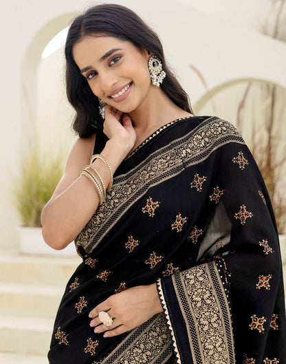 Shweta Tiwari Midnight Black Foil Silk Saree