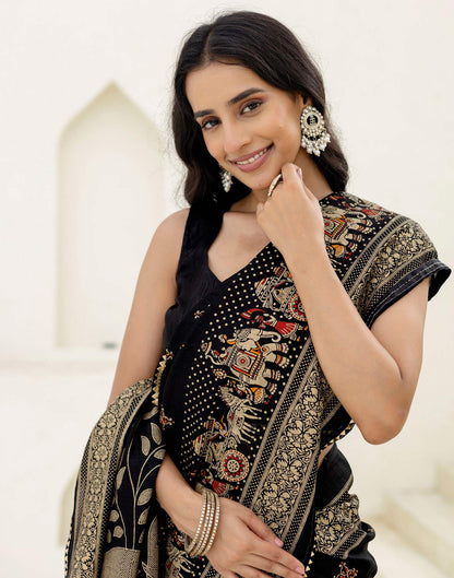 Shweta Tiwari Midnight Black Foil Silk Saree
