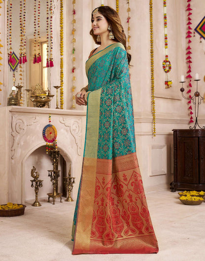Teal Blue Silk Woven Patola Saree