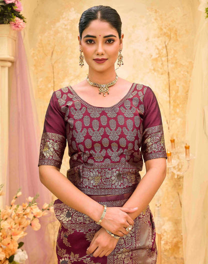 Maroon Silk Woven Banarasi Saree