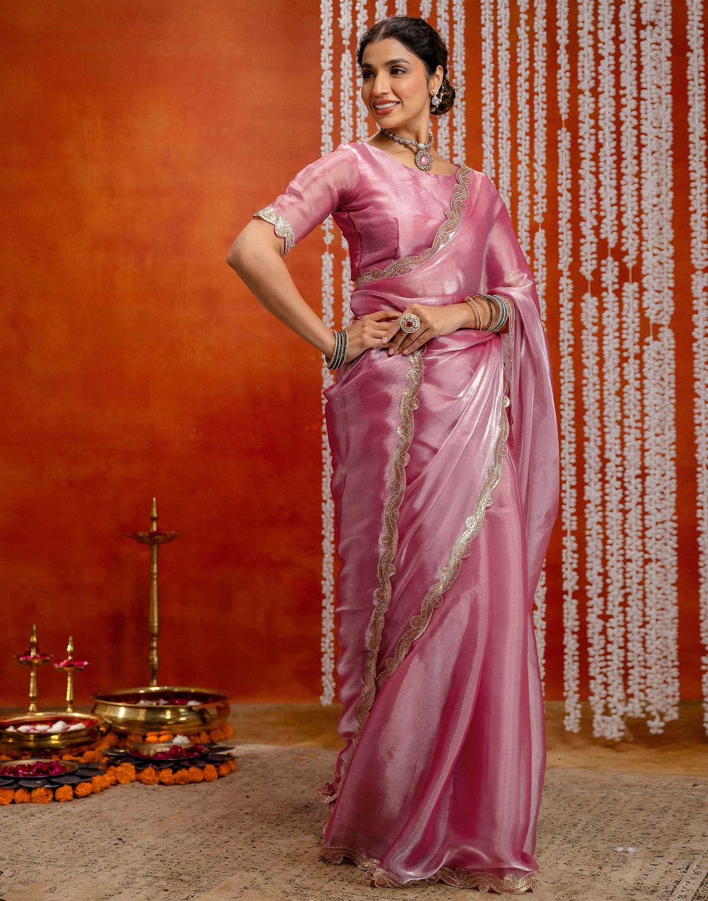 Baby Pink Shimmer Lace Saree