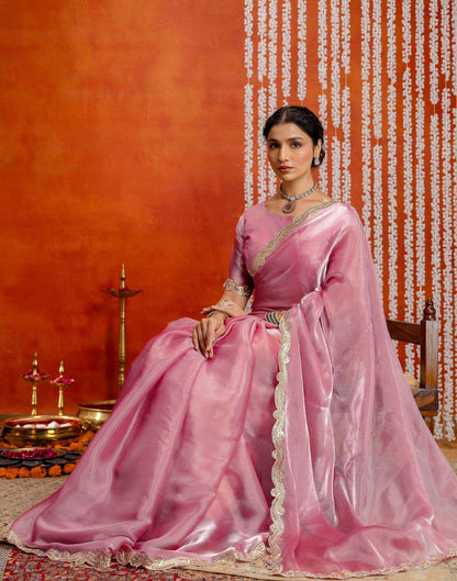 Baby Pink Shimmer Lace Saree