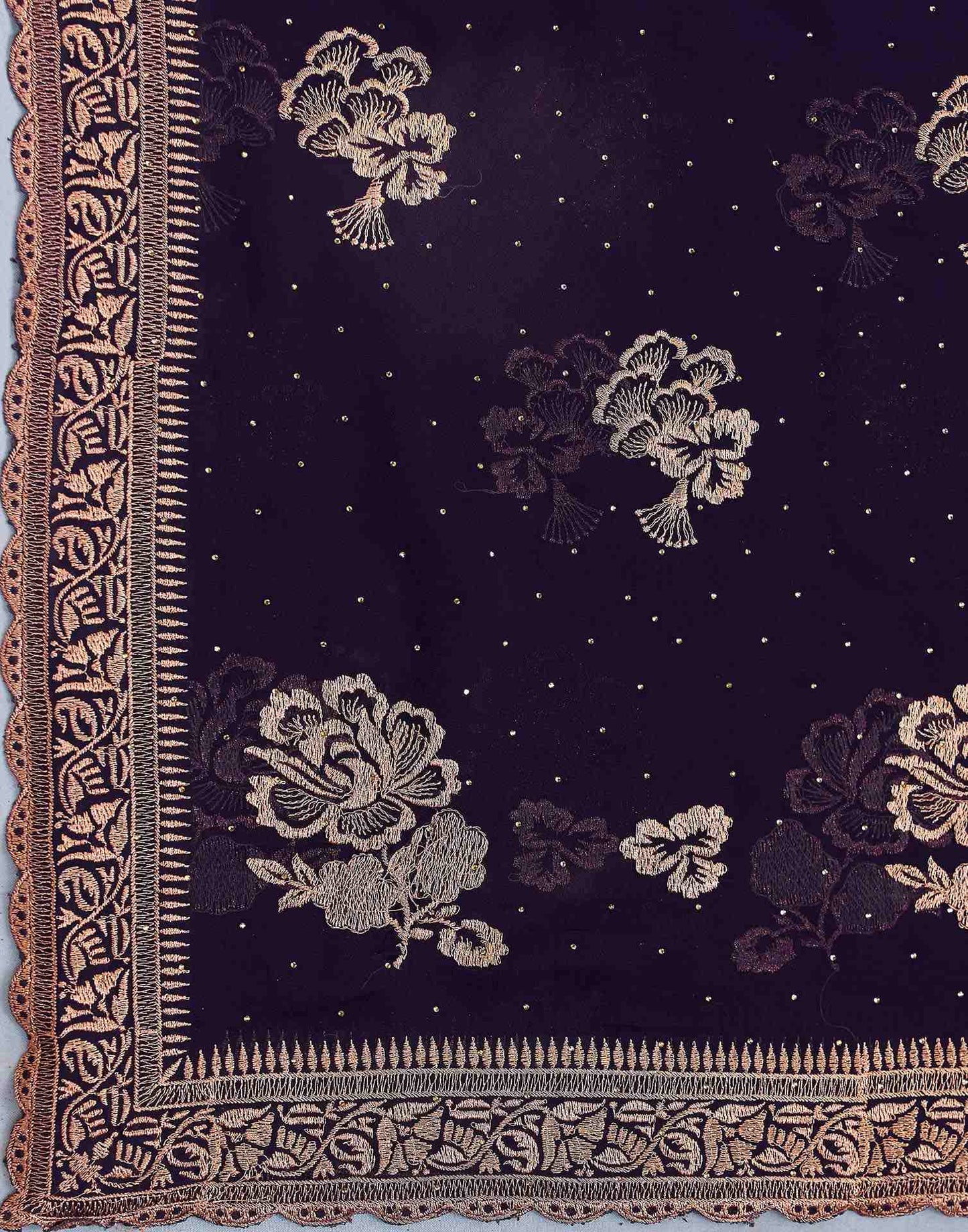 Purple Georgette Embroidery Swarovski Saree