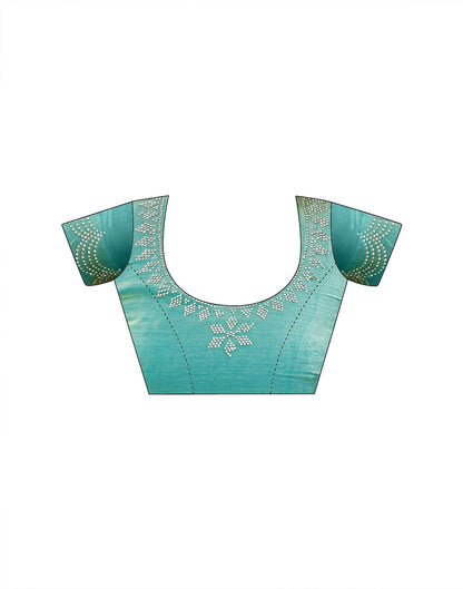 Mint Green Shimmer Chiffon Stone Work Swarovski saree