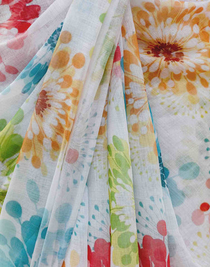 Off White Linen Printed Saree