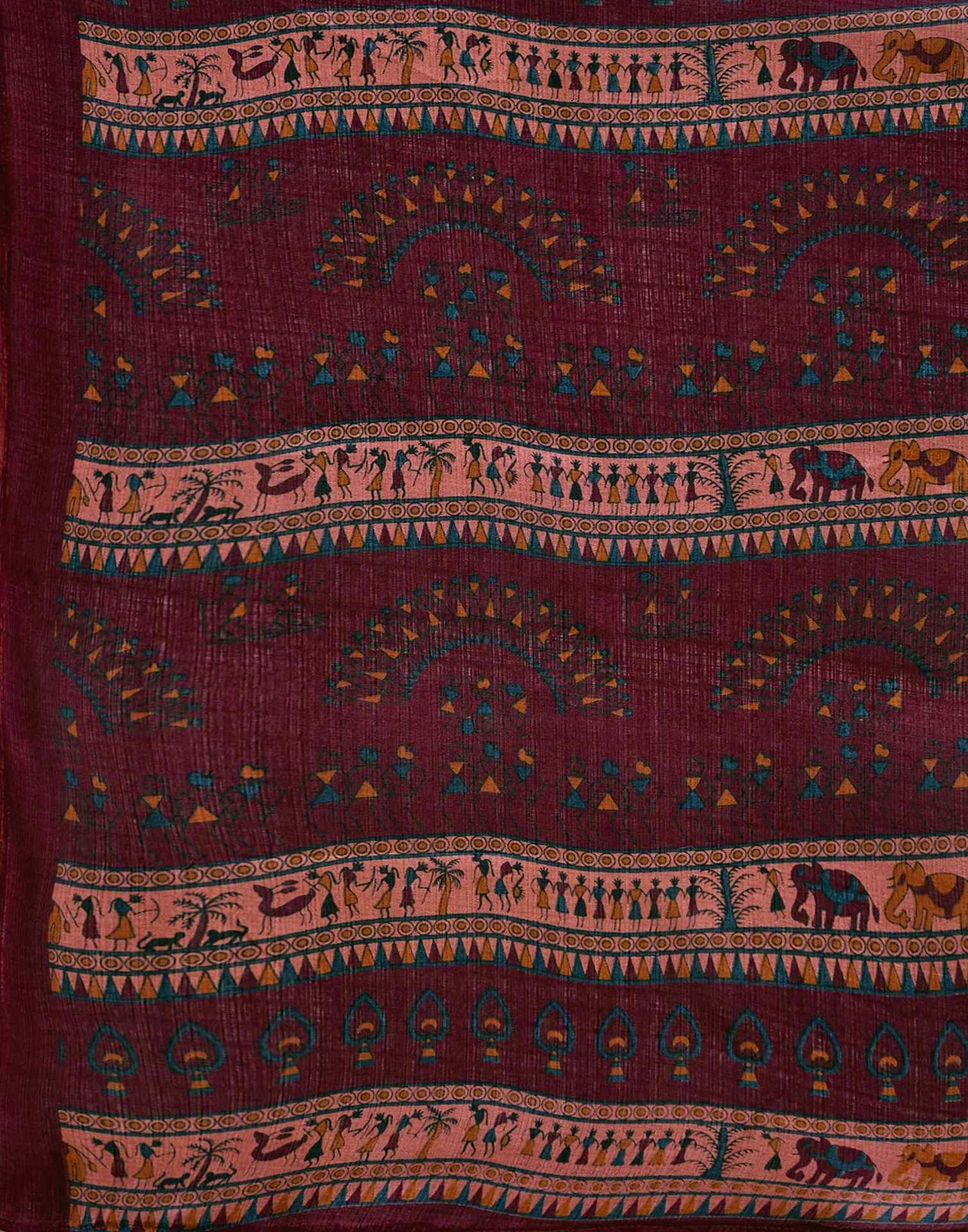 Dark Peach Khadi Printed Saree