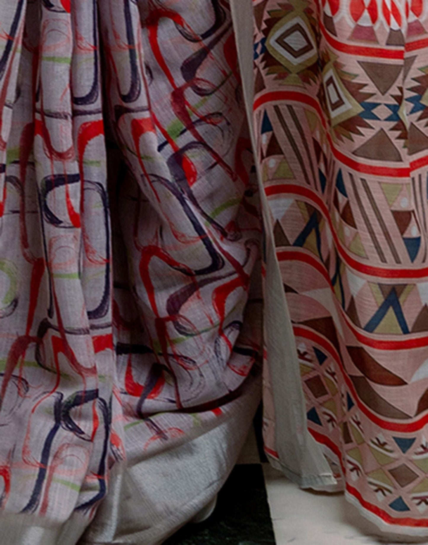 Ready To Wear Grey Linen Woven Border Printed Saree