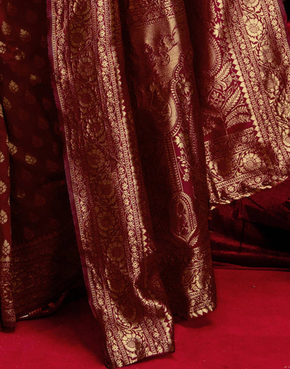 Maroon Silk Woven Banarasi Saree