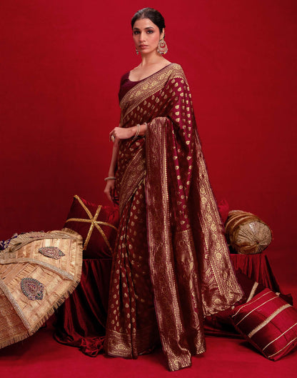 Maroon Silk Woven Banarasi Saree