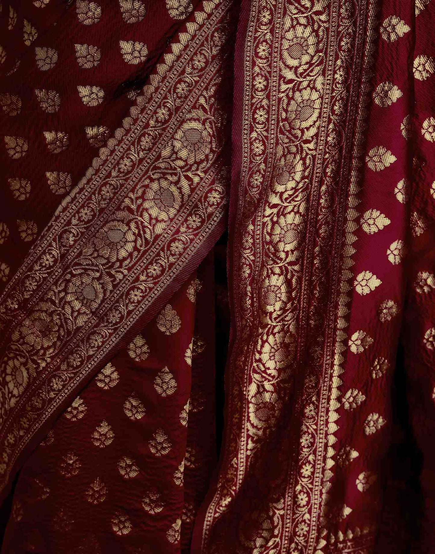 Maroon Silk Woven Banarasi Saree