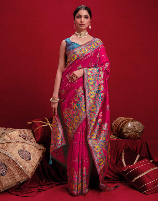 Rani Pink Silk Woven Paithani Saree