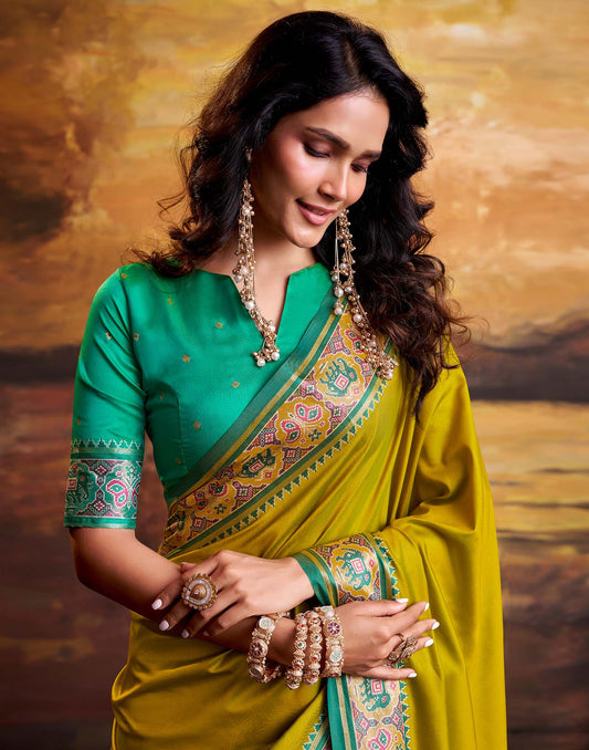 Mustard Yellow Silk Woven Patola Saree