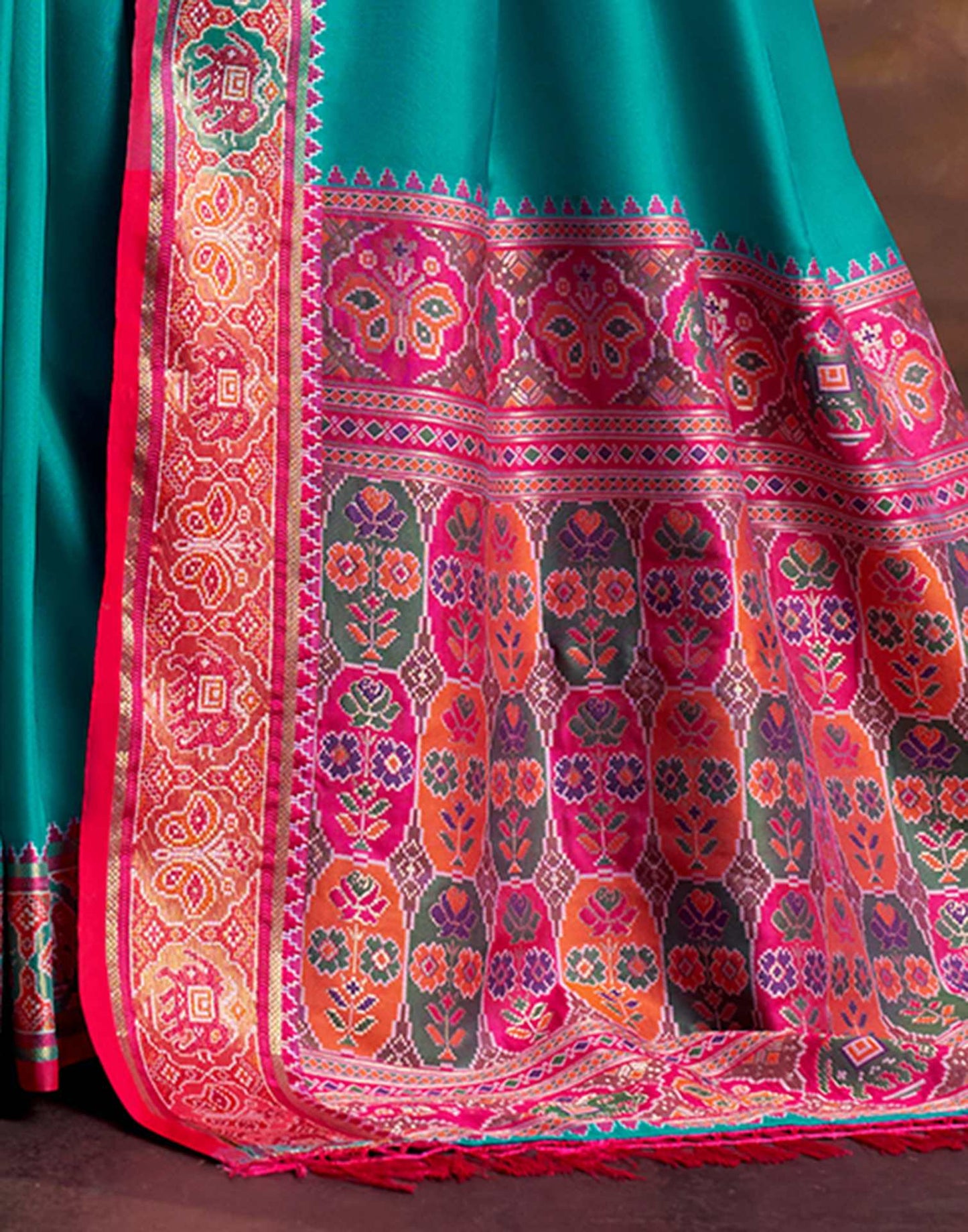 Teal Blue Silk Woven Patola Saree