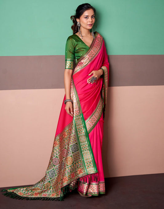 Dark Pink Silk Woven Patola Saree