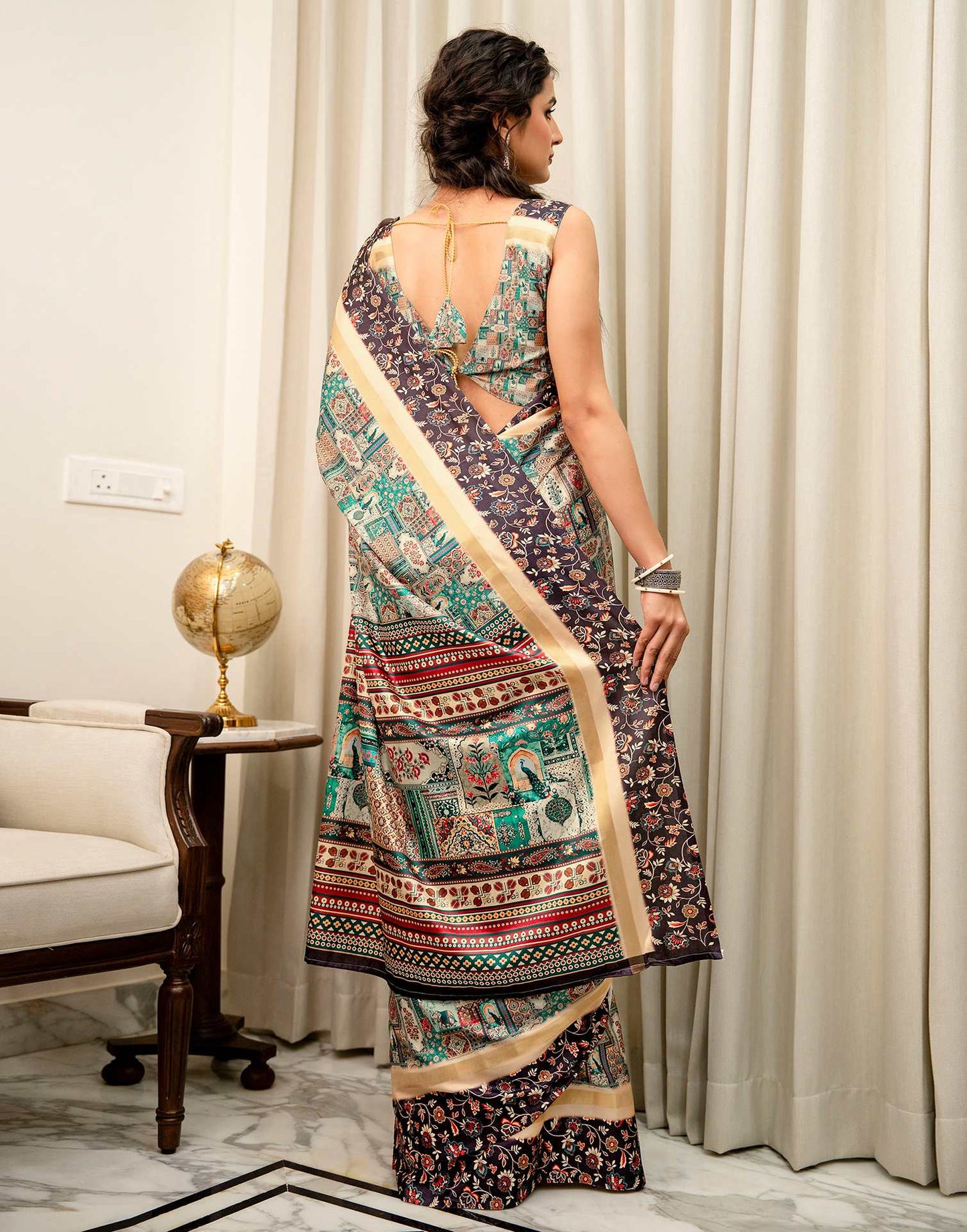 Multicoloured Silk Kalamkari Printed Saree