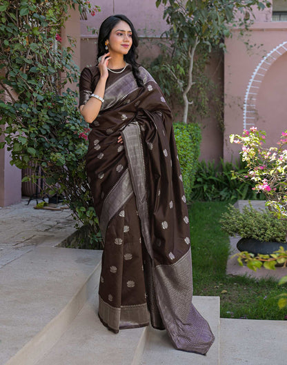 Brown Silk Woven Banarasi Saree