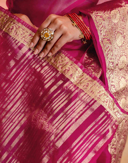 Rani Pink Organza Woven Border Saree