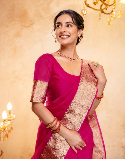 Rani Pink Organza Woven Border Saree