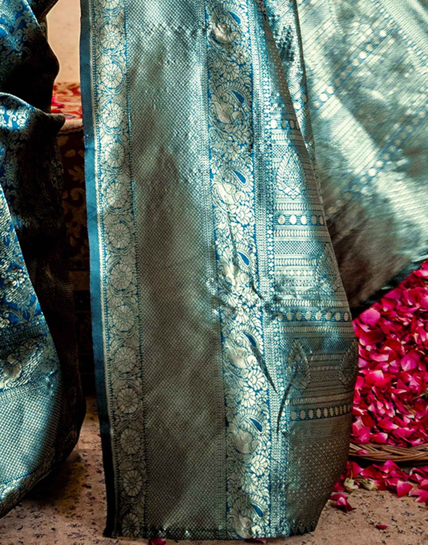 Rama Blue Silk Woven Banarasi Saree