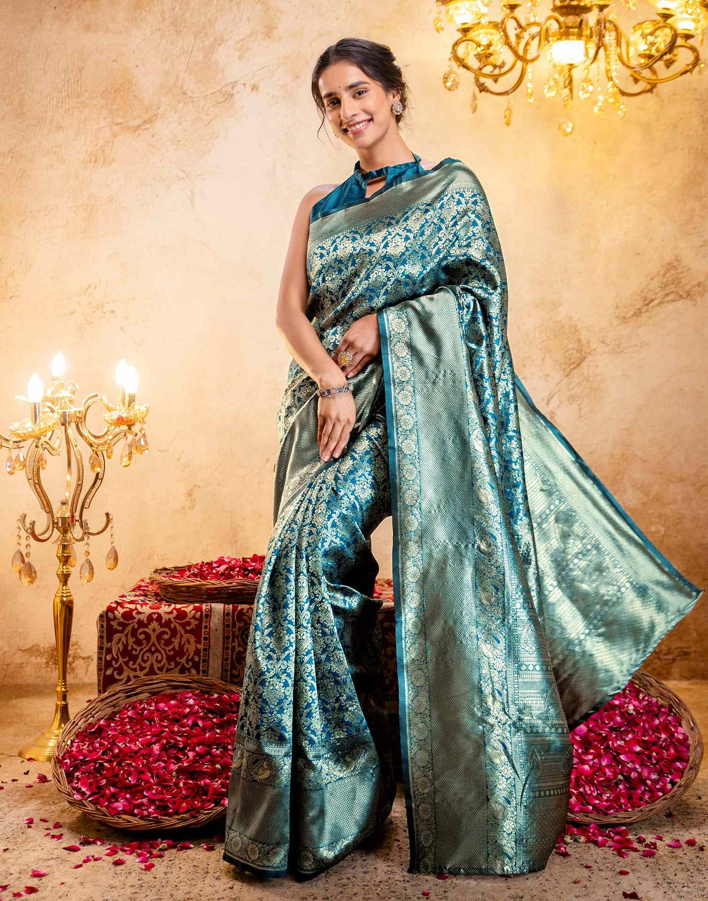 Rama Blue Silk Woven Banarasi Saree