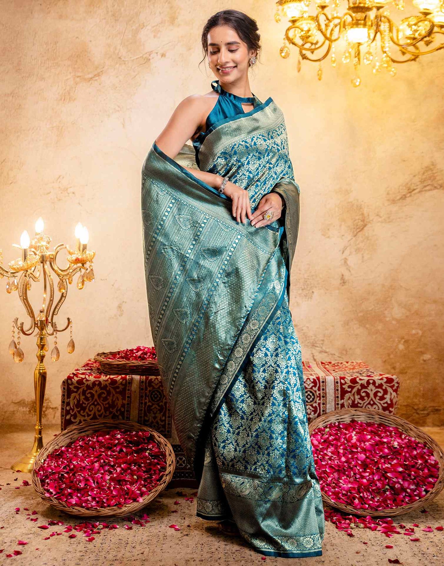 Rama Blue Silk Woven Banarasi Saree