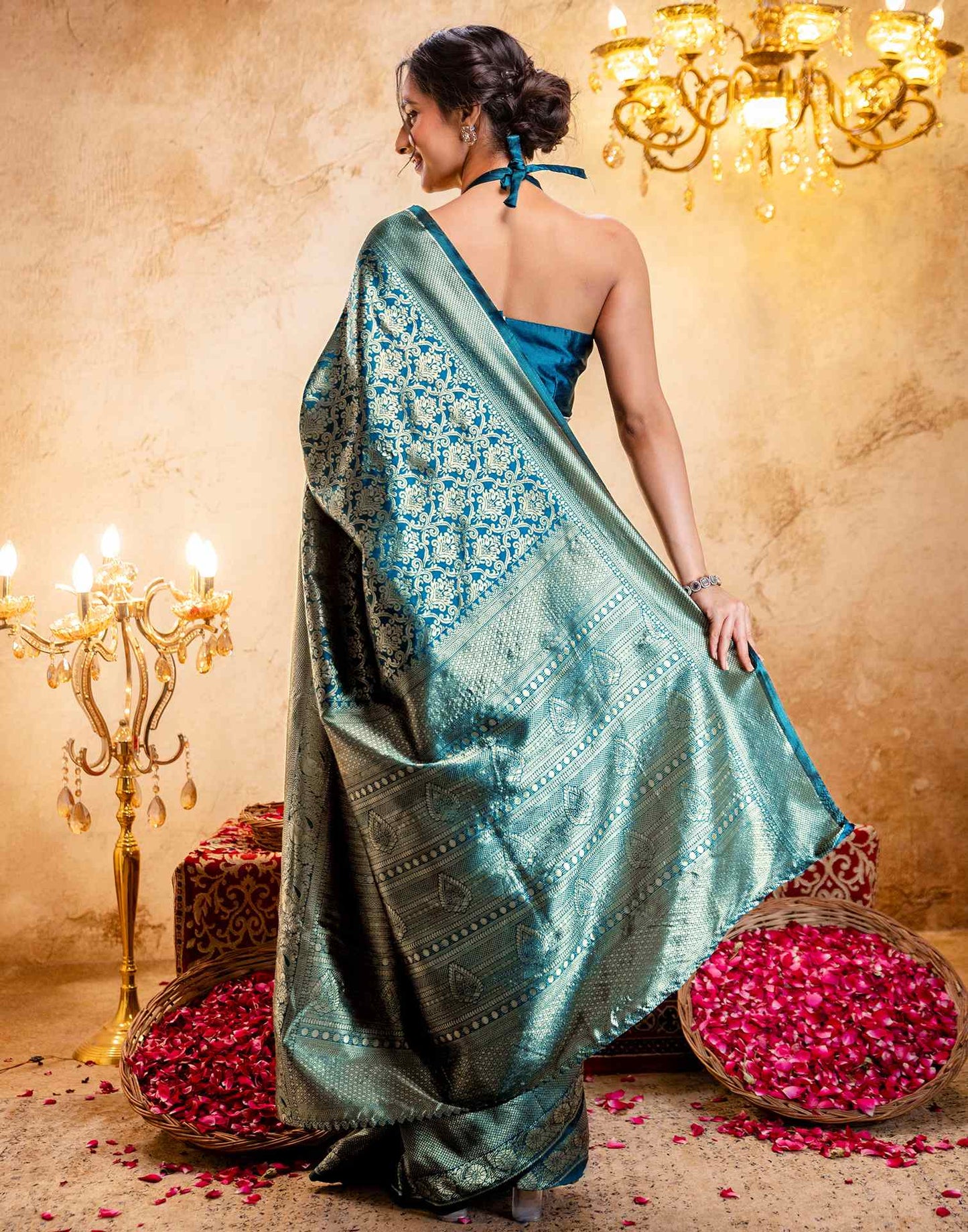 Rama Blue Silk Woven Banarasi Saree