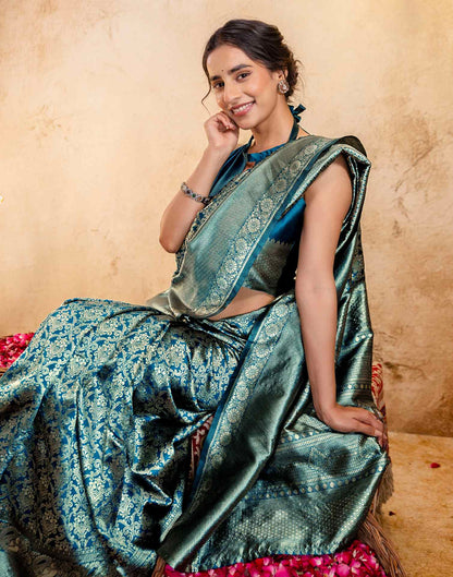 Rama Blue Silk Woven Banarasi Saree