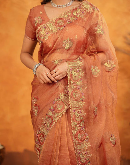 Orange Crush Tissue Stone Work Embroidery Saree