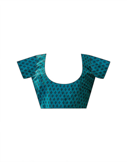 Teal Blue Crepe Silk Printed Saree