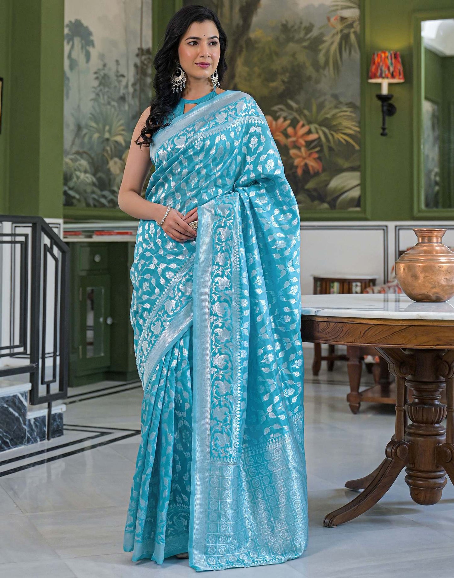 Sky Blue Silk Woven Banarasi Saree