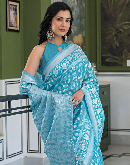 Sky Blue Silk Woven Banarasi Saree