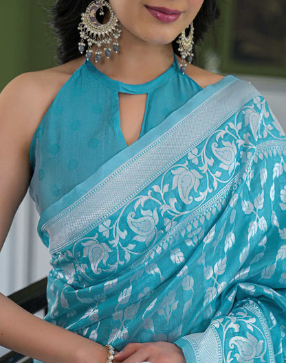 Sky Blue Silk Woven Banarasi Saree
