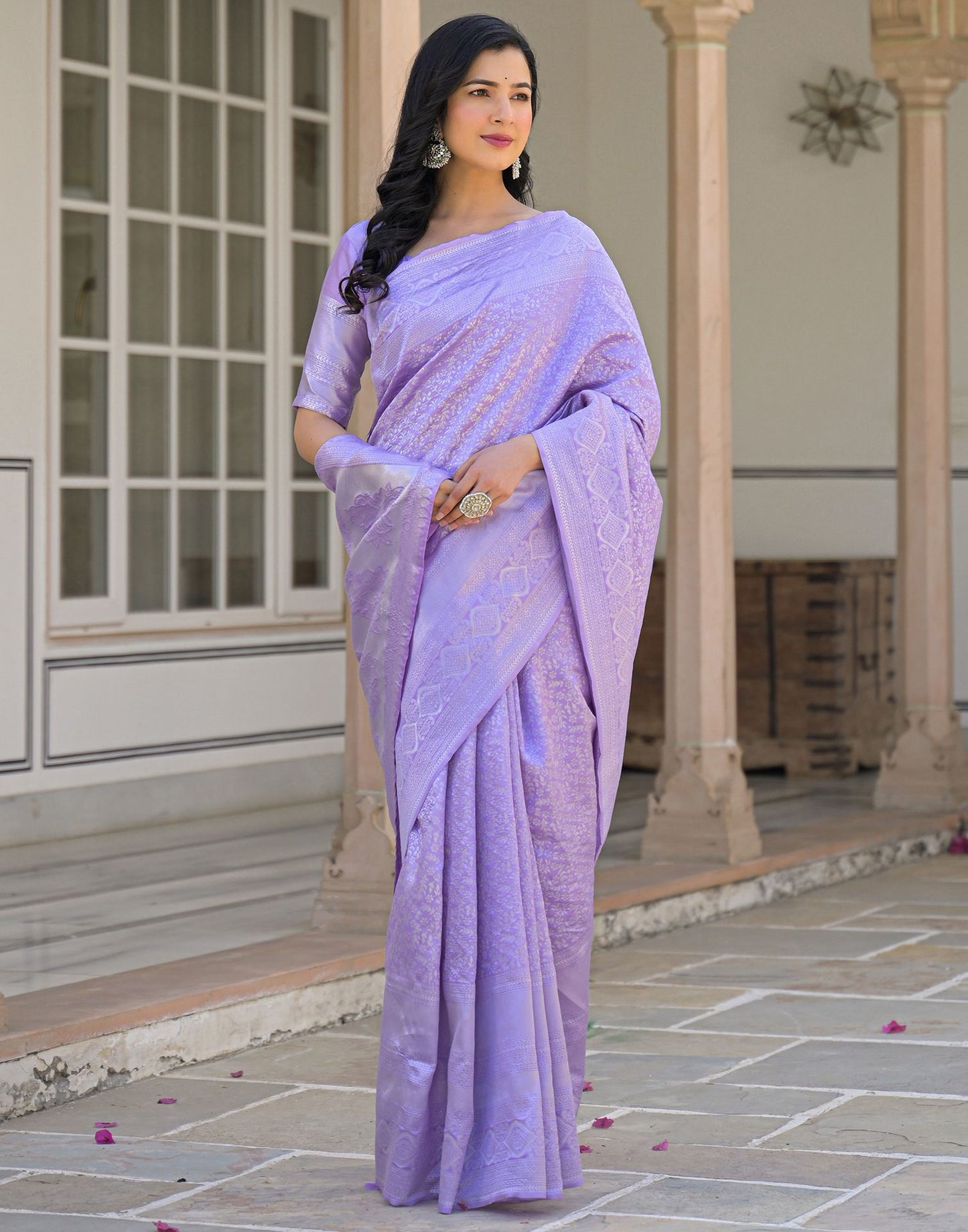 Light Purple Silk Woven Bananrasi Saree