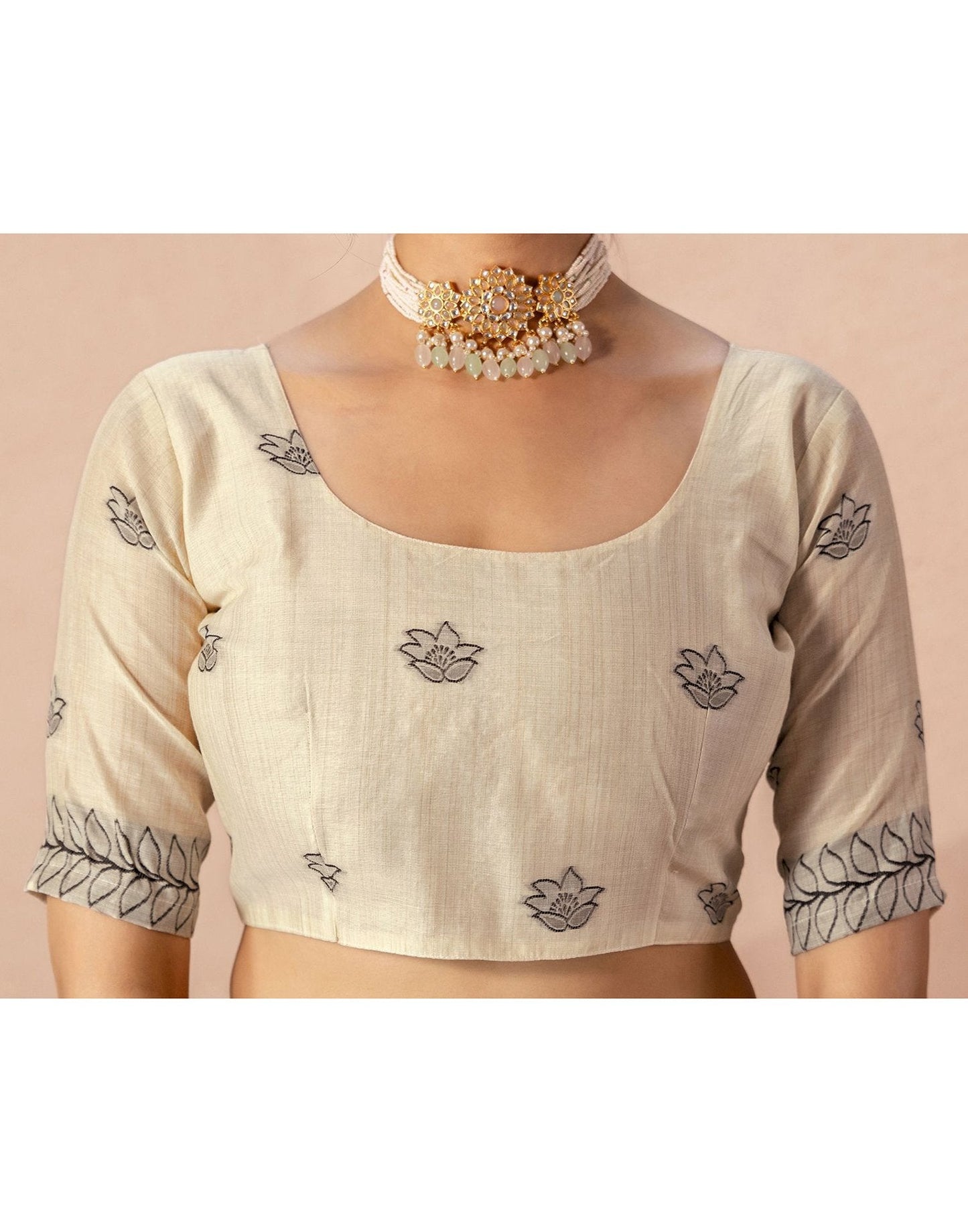 Beige Chanderi Cotton Woven Saree
