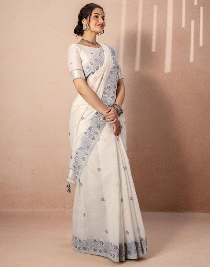 Beige Chanderi Cotton Woven Saree