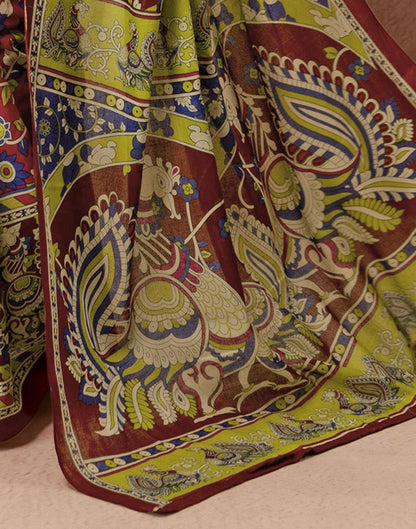 Dark Pink Cotton Printed Kalamkari Saree