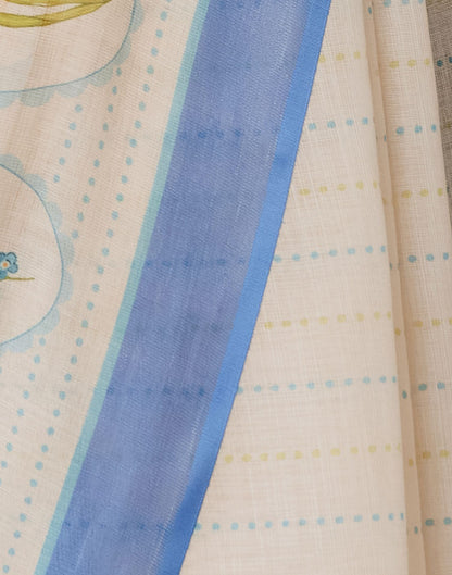 Cream Linen Printed Saree