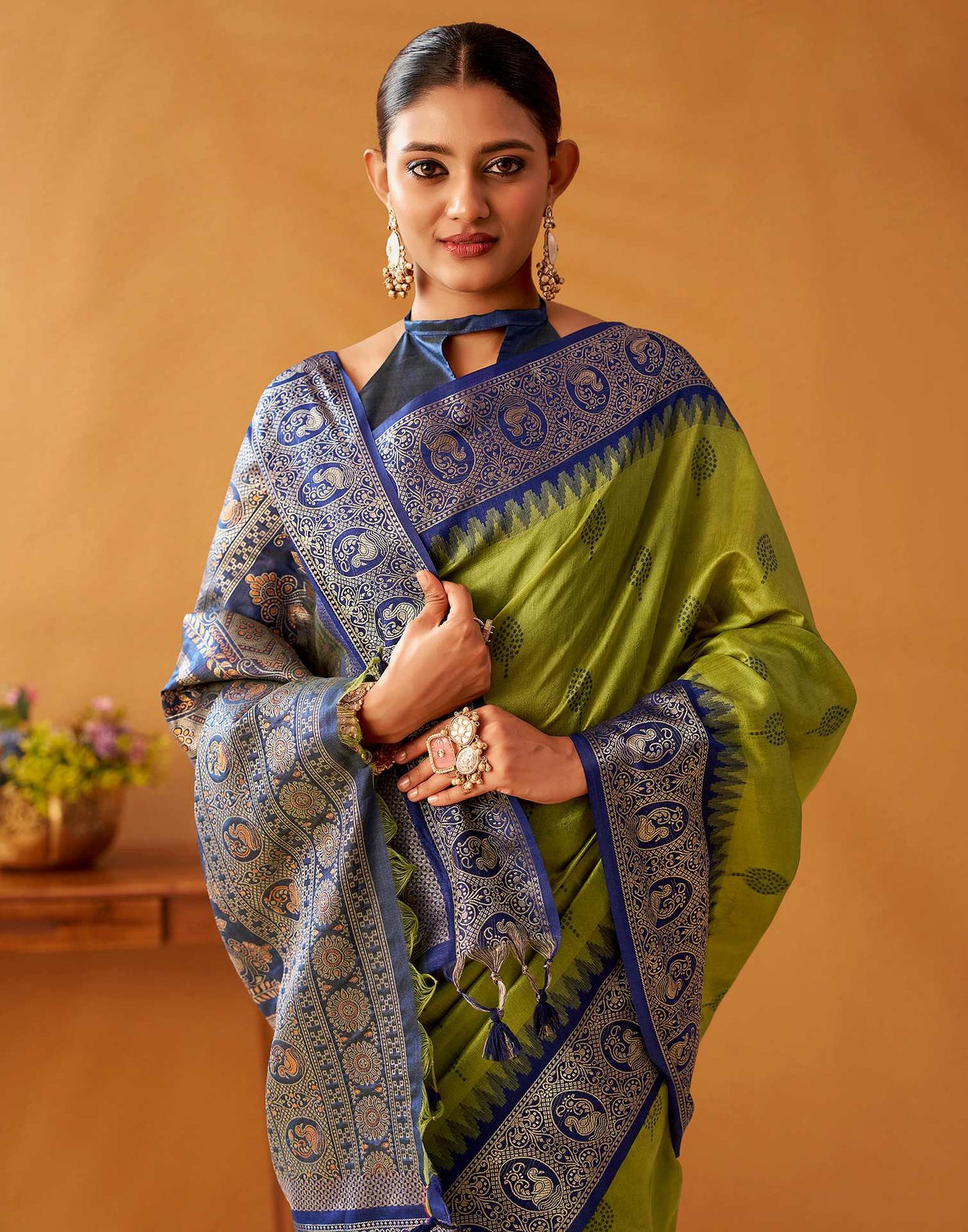 Lime Green Silk Woven Kanjivaram Saree